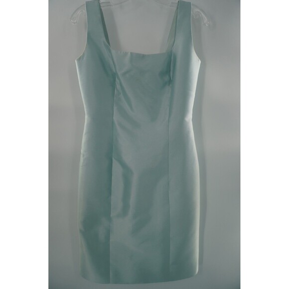 Melinda Eng Light Blue Silk Sheath Dress Sleeveless Square Neck Formal Dress - Picture 3 of 11